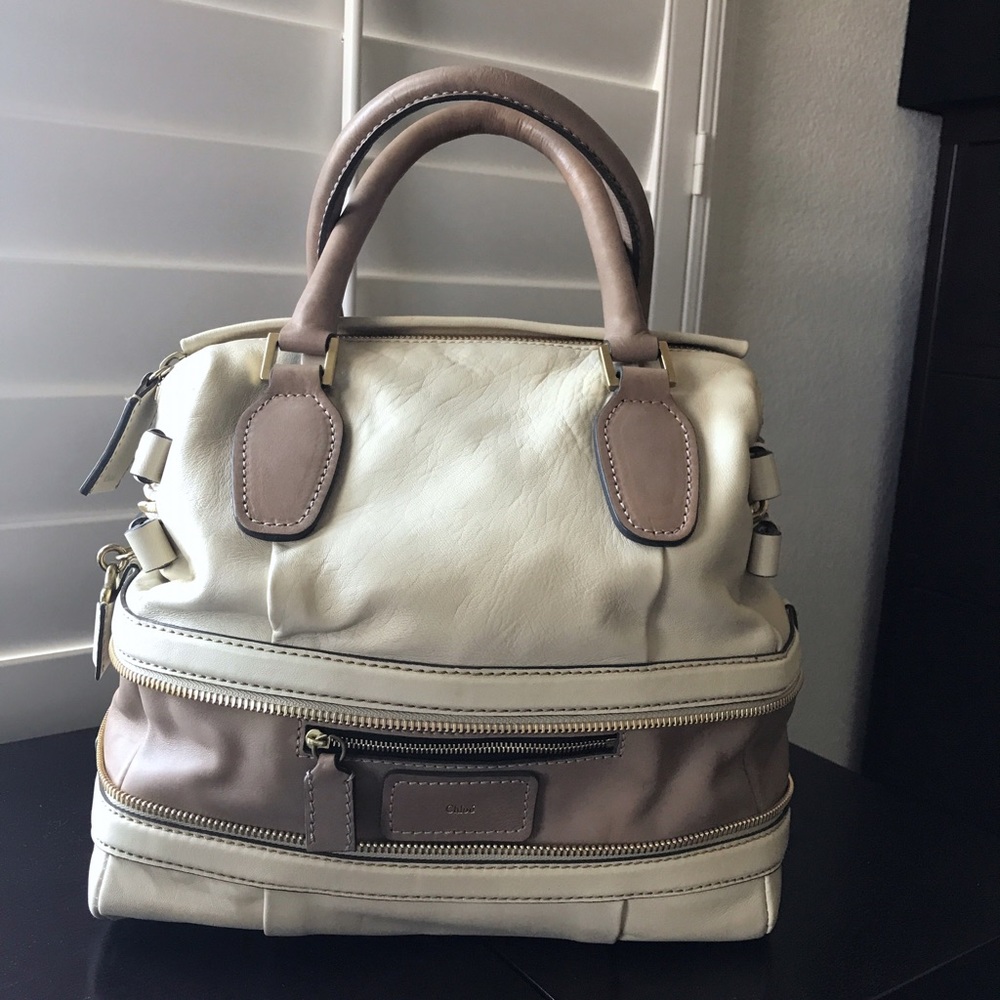 Chloe Expandable Ivory Lambskin Leather Handbag