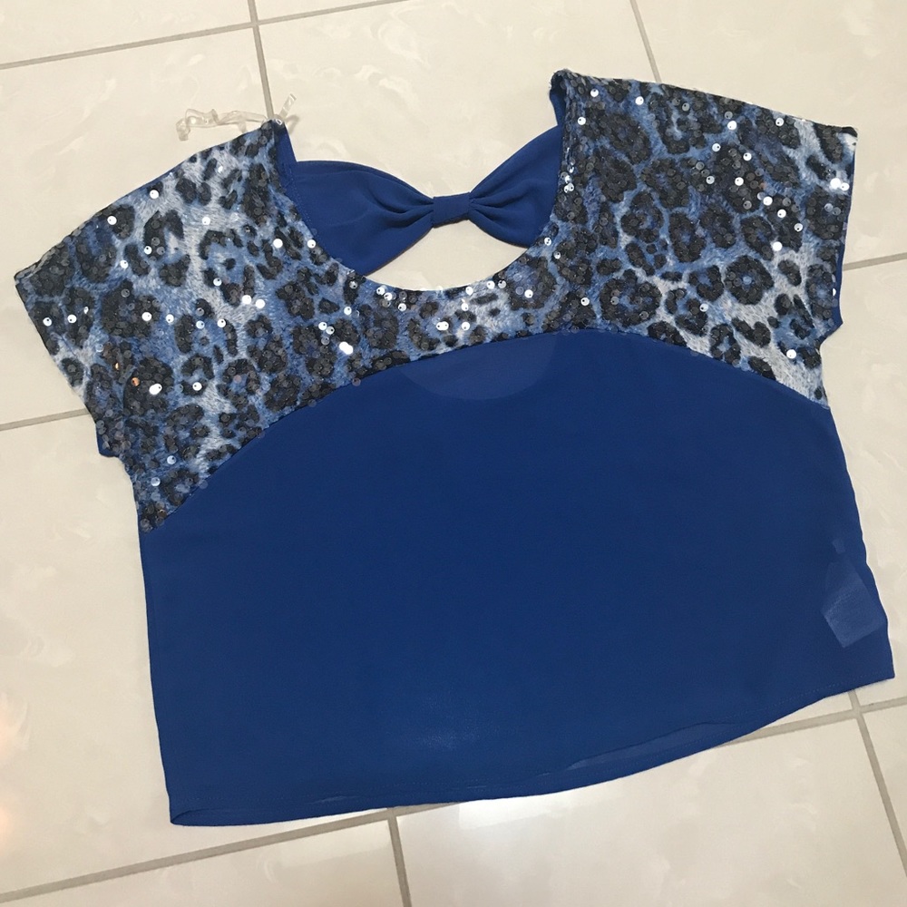Blue sparkly cheetah top