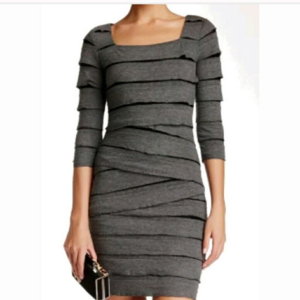 NWT Max Studio Grey Layered 3/4 sleeve dress S