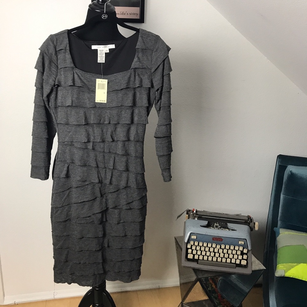 NWT Max Studio Grey Layered 3/4 sleeve dress S - Picture 4 of 7