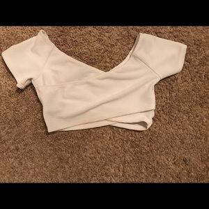 White Bebe crisscross crop top