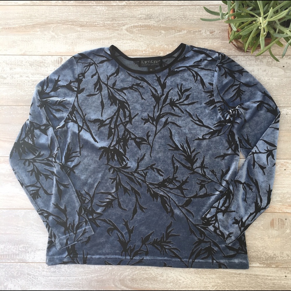 Karen Kane Lifestyle Soft Blue Velvet Burnout Top