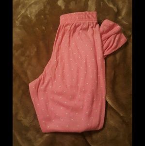 Pink and white polka dotted pajama pants