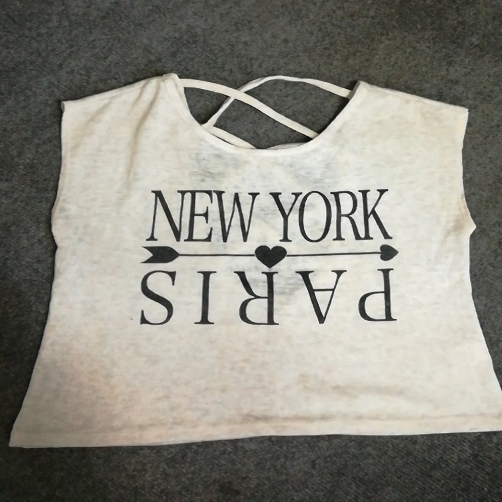White new york crop top