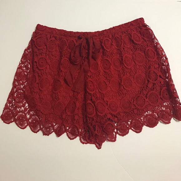 CAVALINI Red Crochet Lace Shorts w Ribbon Tie SO-7 - Picture 3 of 6