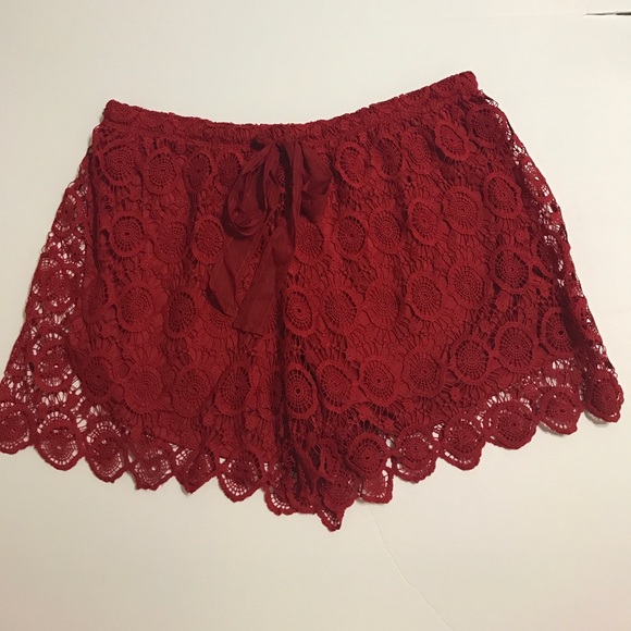 CAVALINI Red Crochet Lace Shorts w Ribbon Tie SO-7 - Picture 4 of 6