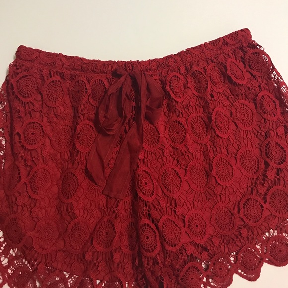 CAVALINI Red Crochet Lace Shorts w Ribbon Tie SO-7 - Picture 5 of 6