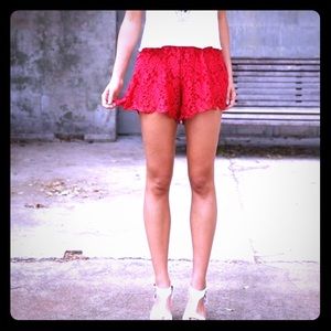 CAVALINI Red Crochet Lace Shorts w Ribbon Tie SO-7
