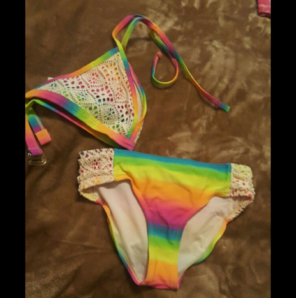 A rainbow bathing suit