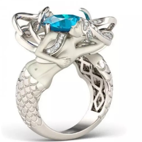 HPNEW SIZES Aquamarine Mermaid Ring. - Picture 2 of 5