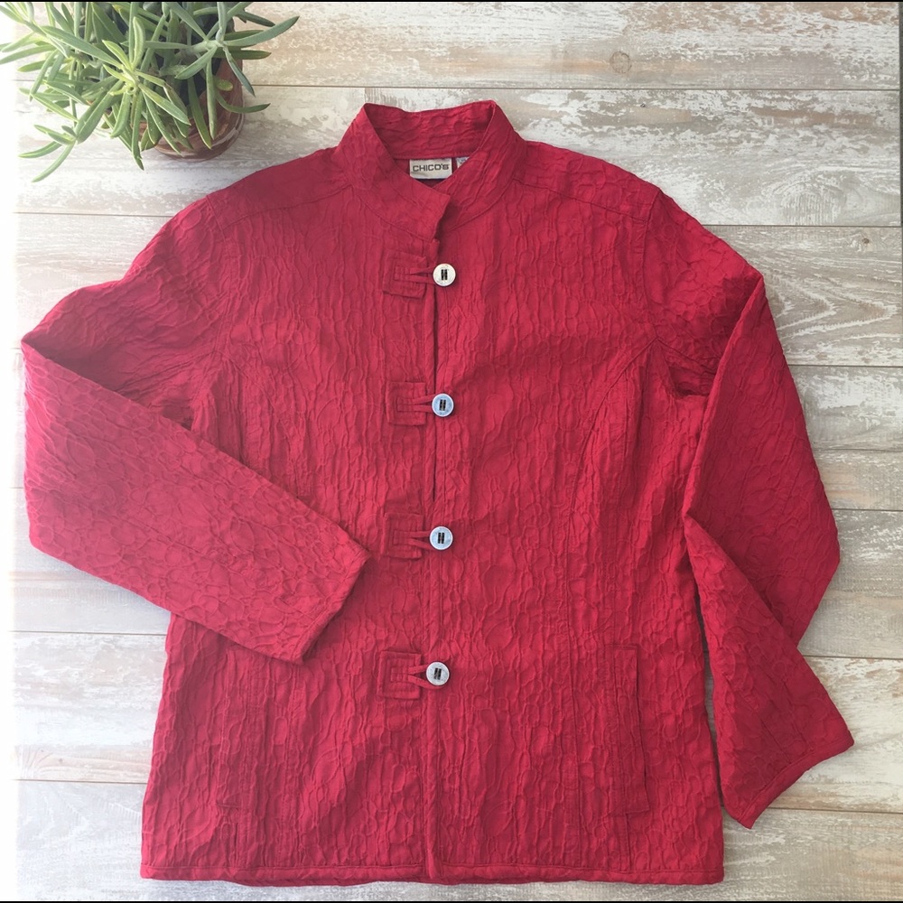 Chico's Jacket,Long Sleeve,Fuchsia Oriental Design