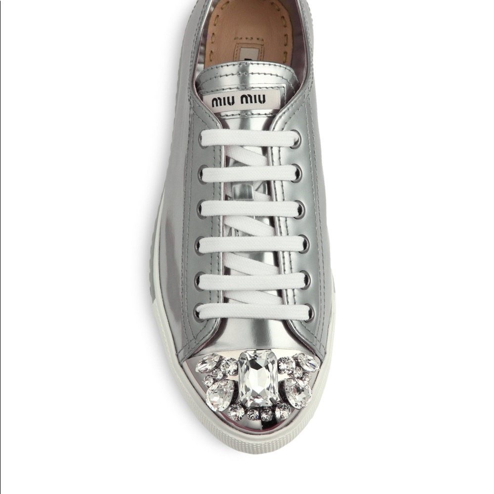 Miu Miu Swarovski Crystal Cap Toe Silver Sneakers