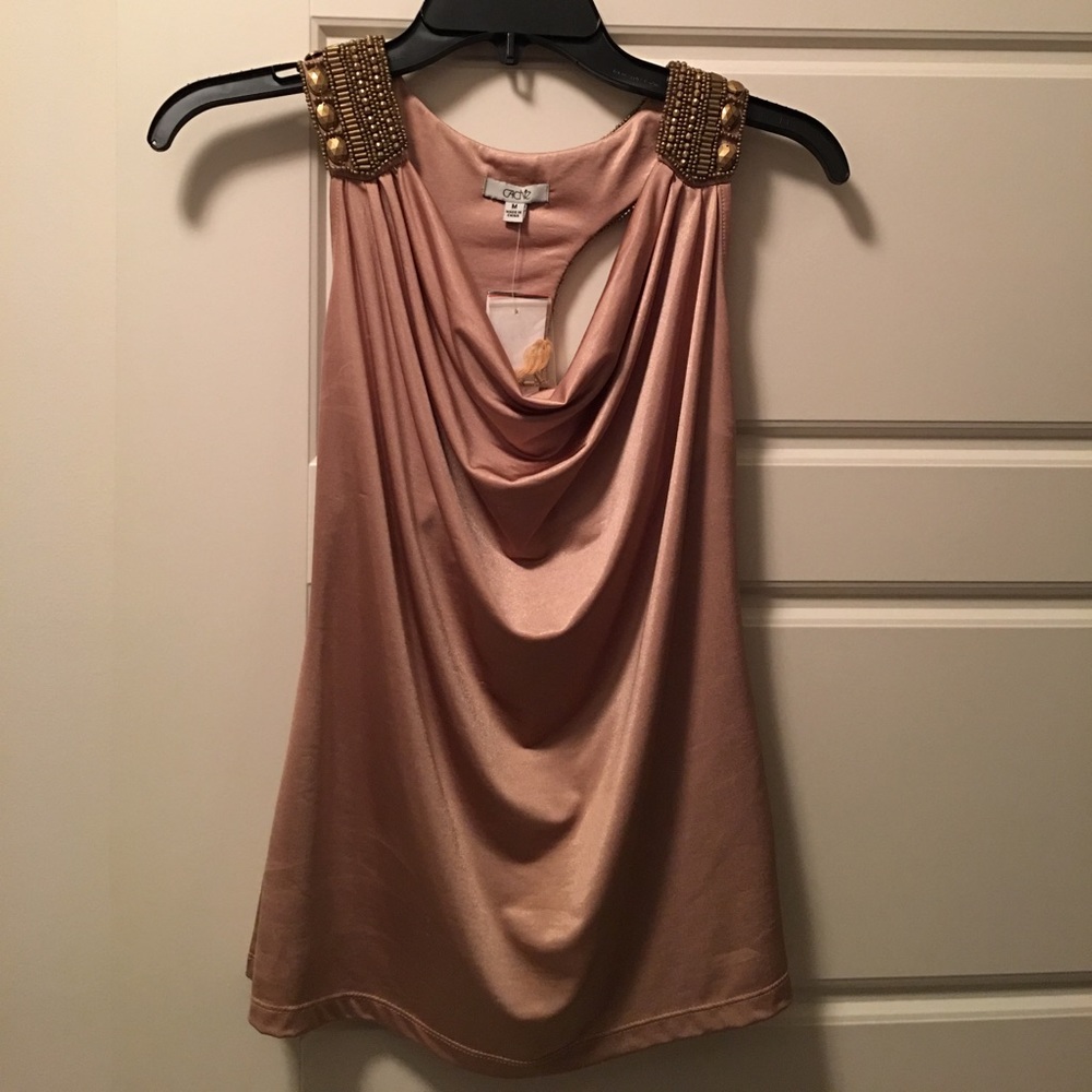 Cache NWT gold shimmery beaded racerback