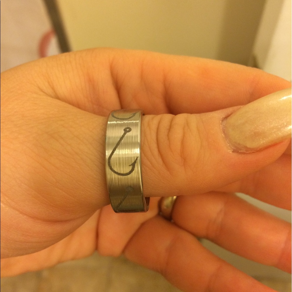 Men women fish hook wedding ring size 12 titanium