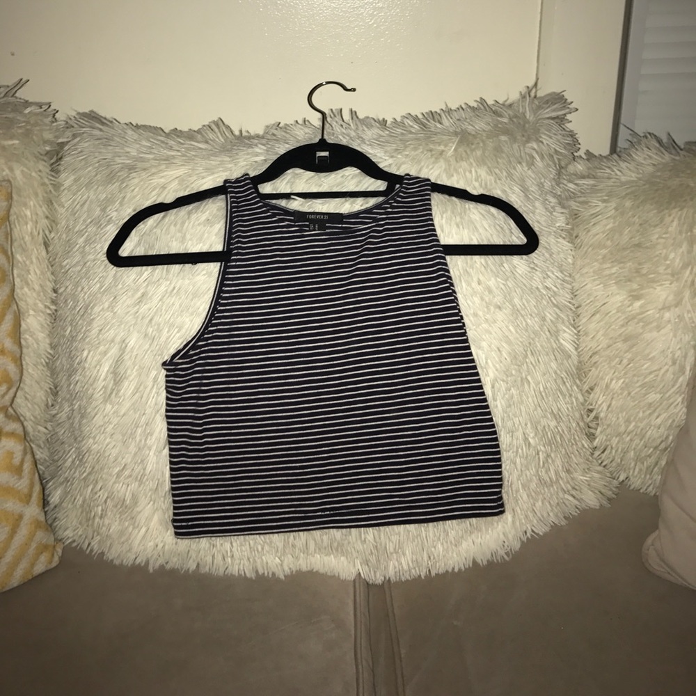 Forever 21 medium navy white striped crop top