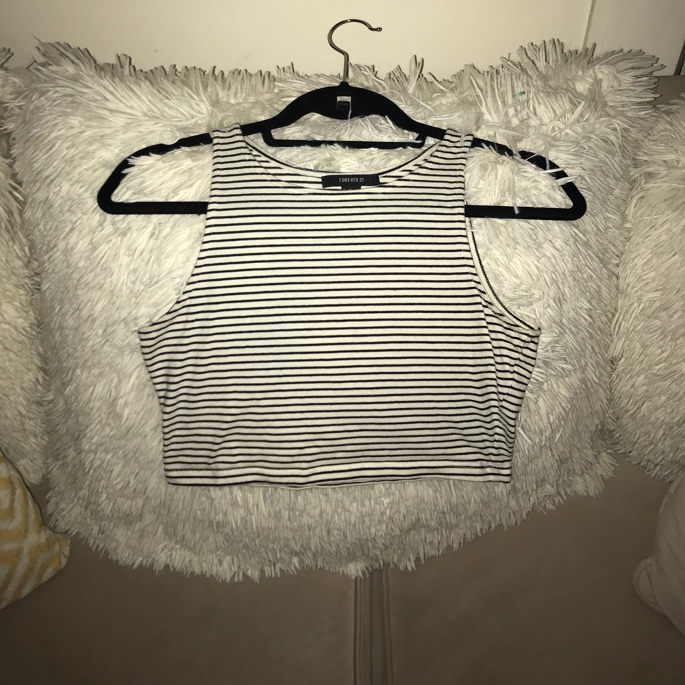 Forever 21 white and navy striped crop top