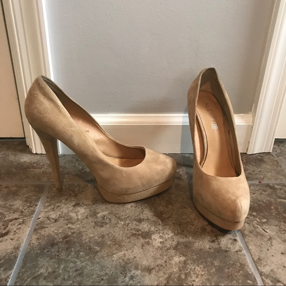 Suede nude heels