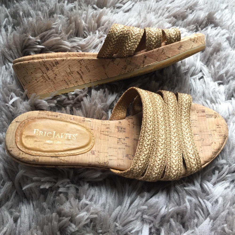 Braided Raffia cork wedge sandals Eric Javits 9