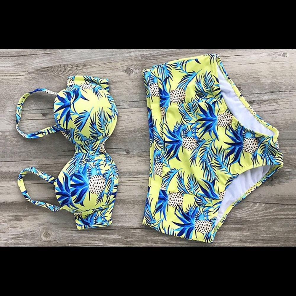 NWT Pineapple high waisted bikini set