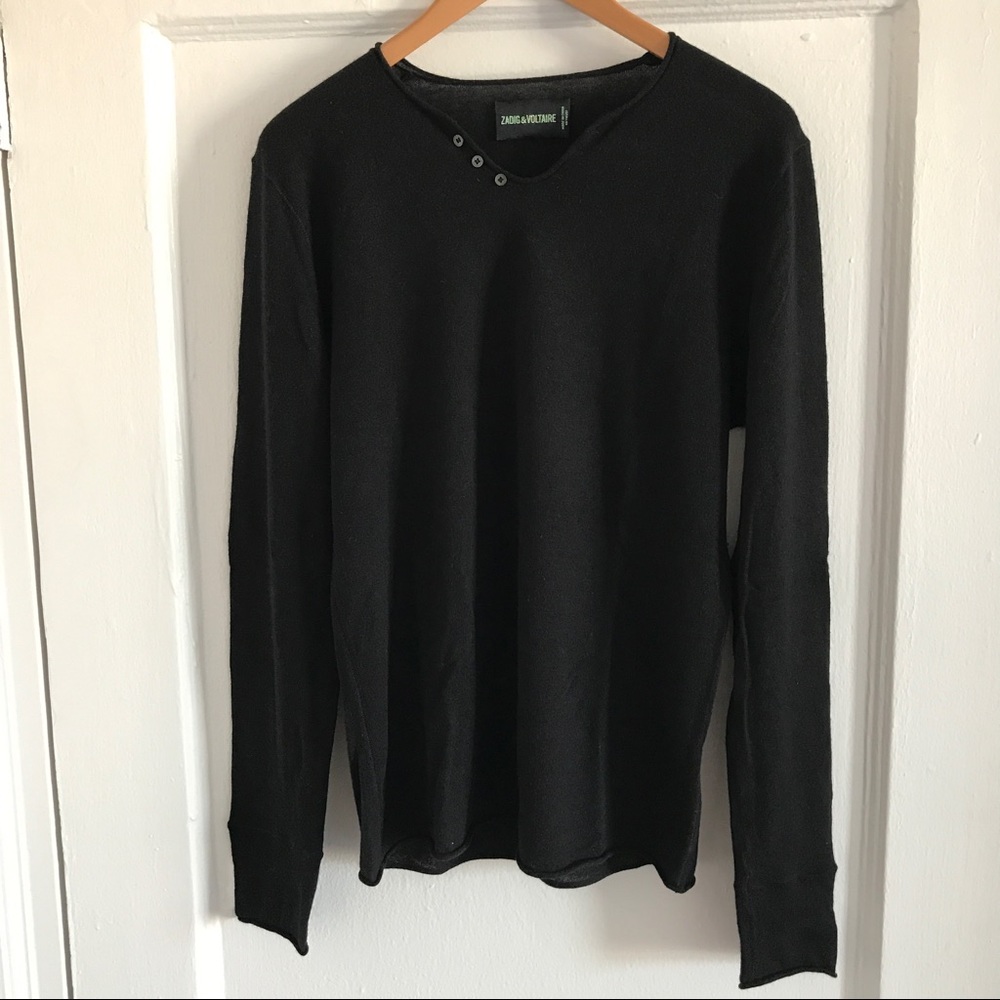 Black featherweight 100% cashmere men's sweater