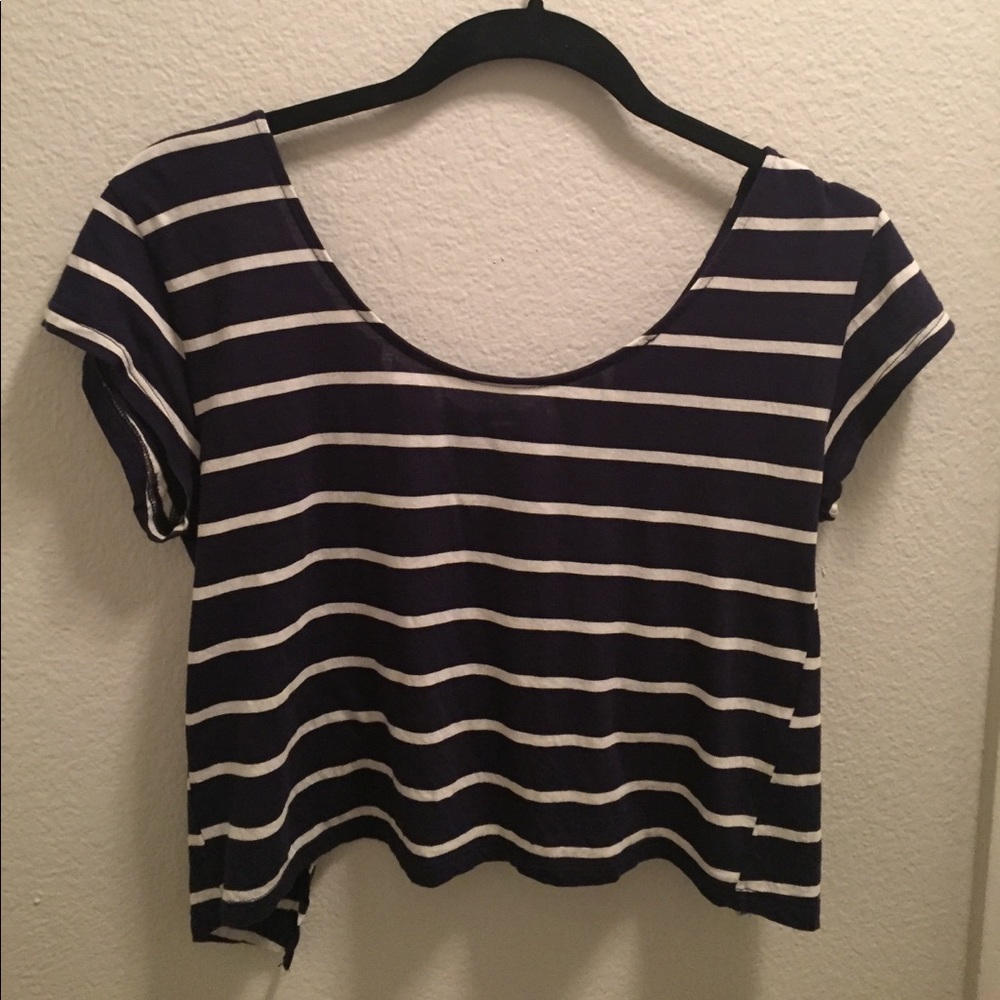 Navy Blue & White Crop Top