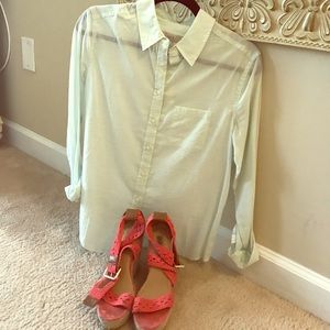 Button down shirt and wedges