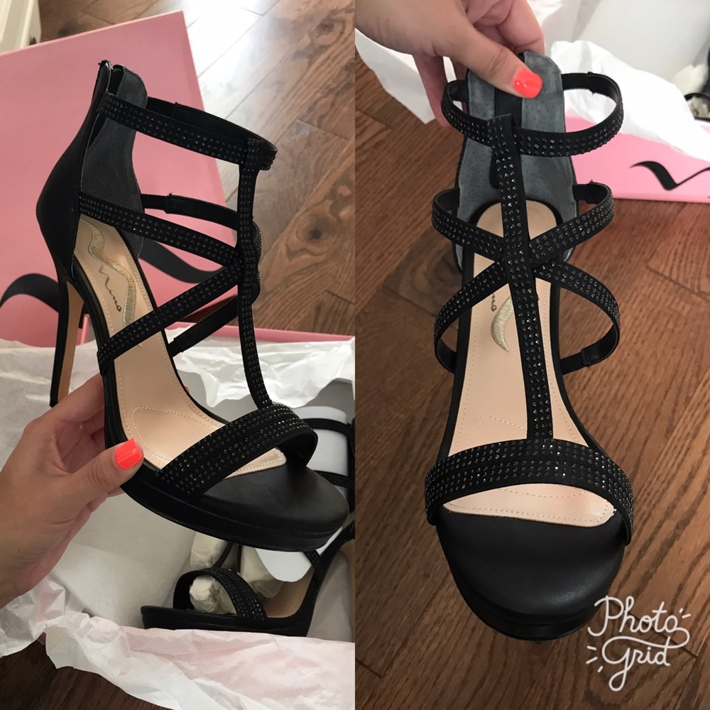 Black rhinestone heels