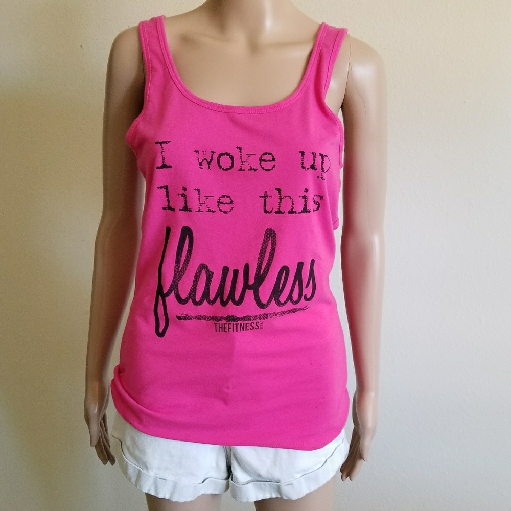 " I woke up like this ... Flawless " Pink Tank Top
