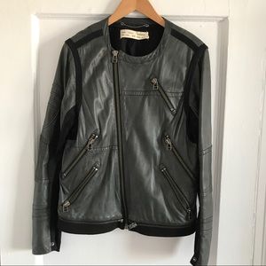 Grey/blue lightweight zip up leather jacket