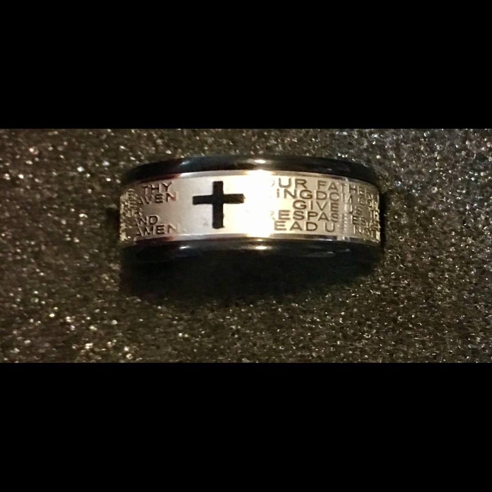 NWOT Stainless Steel BP 7MM Lord's Prayer Ring