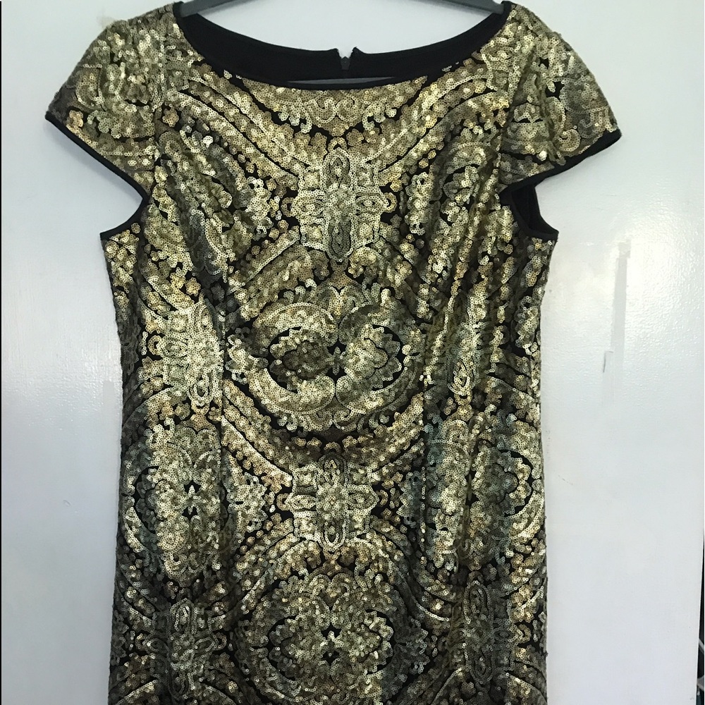 Adrianna Papell Black + Gold Sequin Dress