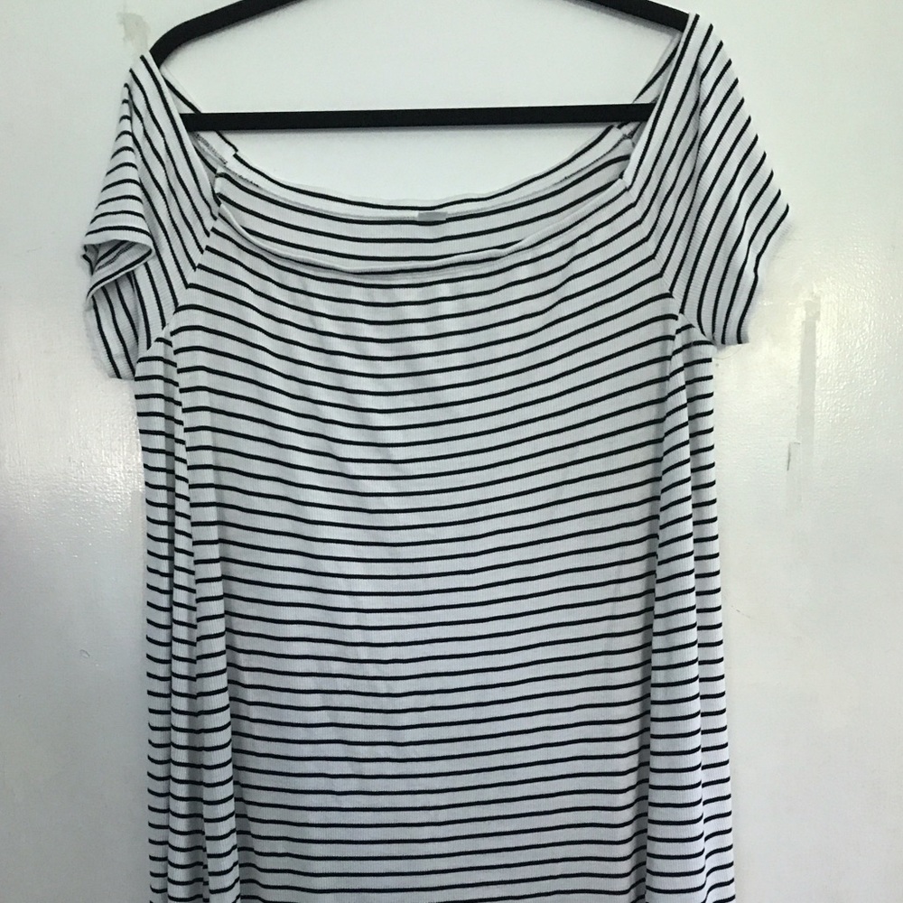 Off the Shoulder B+W Striped Dress