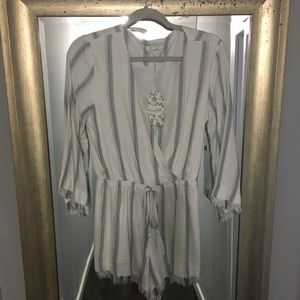 NWT blue and white striped 3/4 sleeve romper