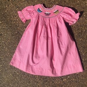 Smocked pink cupcake 12 month girl's party dress