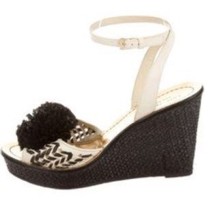 Kate Spade Black and White Raffia Pom Espadrilles