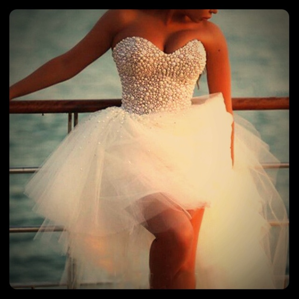 Beach Pearl High Low Tulle Wedding Dress