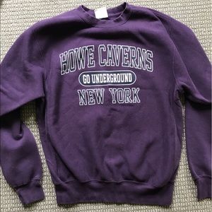 Long-sleeve warm purple Howe Caverns cave shirt