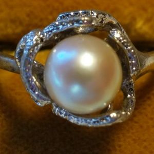 VINTAGE STERLING SILVER MURATA  PEARL RING