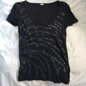 NWOT J. Crew Sequin Henley Tee, Size XS