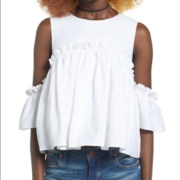 Nordstrom Tops - White ruffle cold shoulder top Nordstrom Tops - White ruffle cold shoulder top