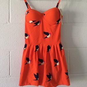 Cute orange birdie print swimsuit