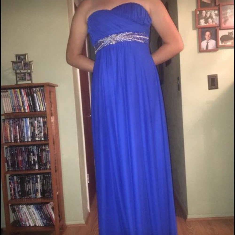 Dillard's blue strapless dress