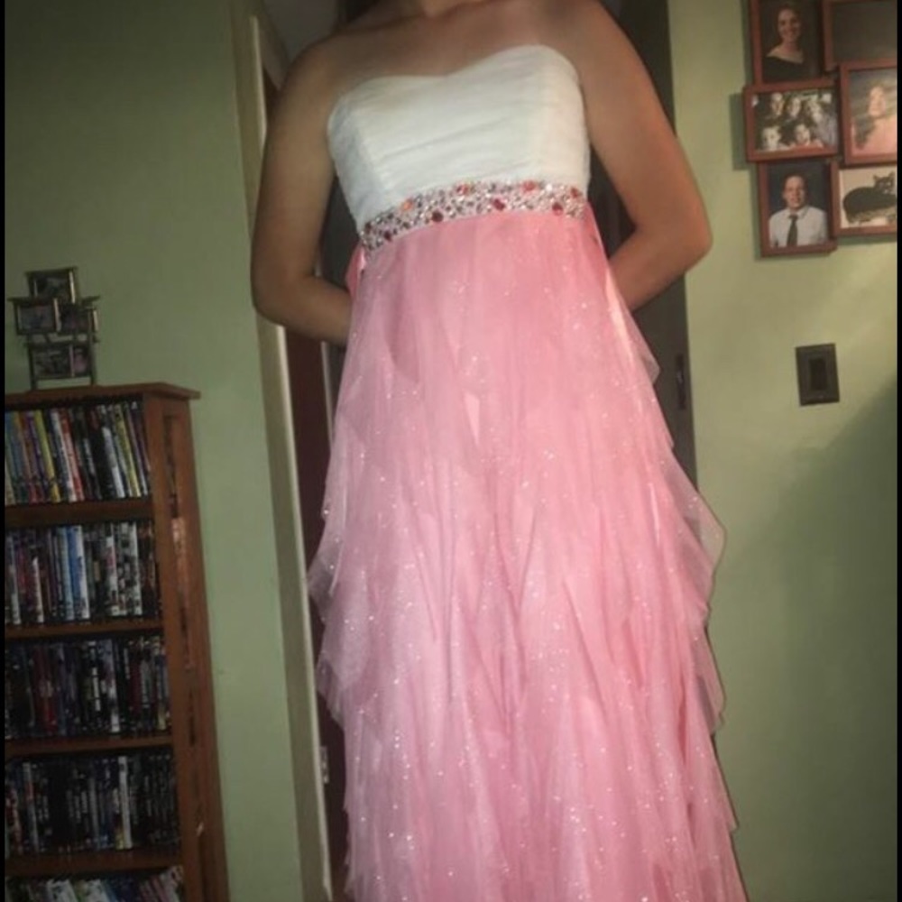 Dillard's strapless pink and white dress