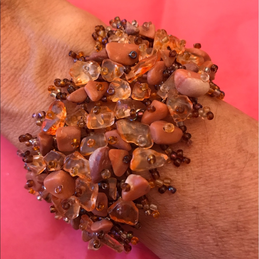 Amber glass and natural stone color bracelet