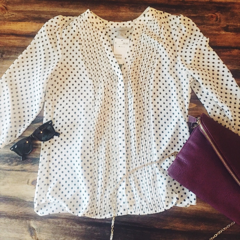 NWT H&M black and white polka dot pintuck shirt-4