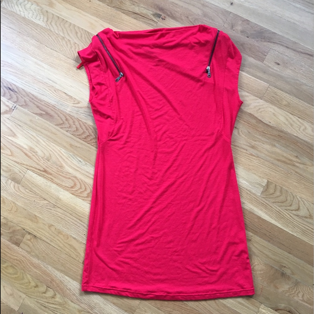 RED ZIPPER BODYCON DRESS