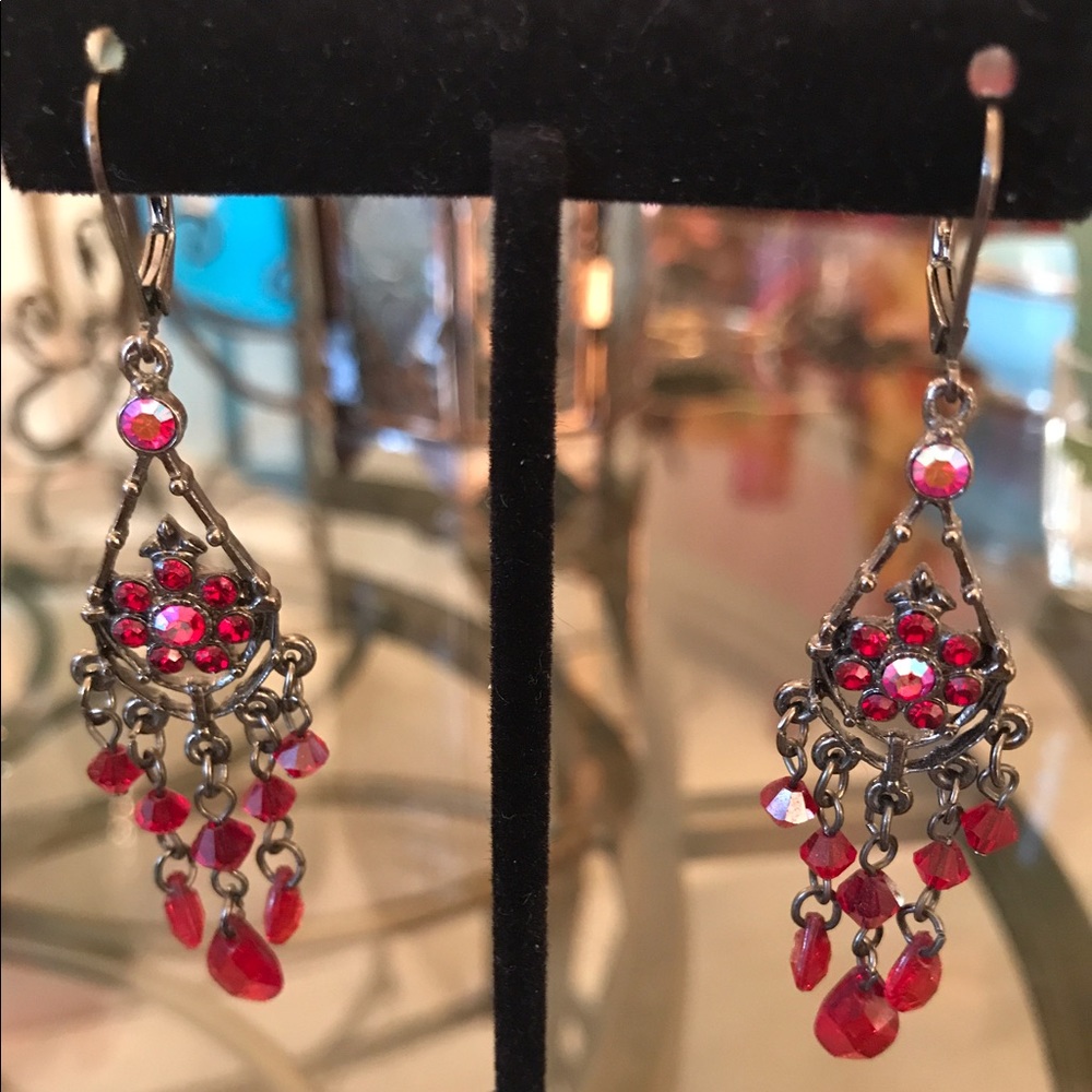 Pretty red chandelier costume jewelry earrings
