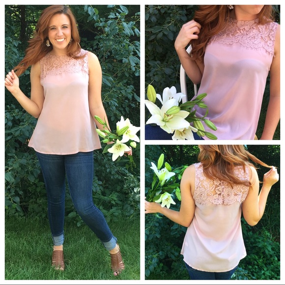Blush Pink Lace & Chiffon Flowy Blouse - Picture 4 of 5