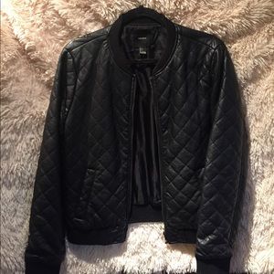 Faux Leather Bomber Jacket