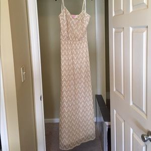 Lilly Pulitzer long gold striped dress.